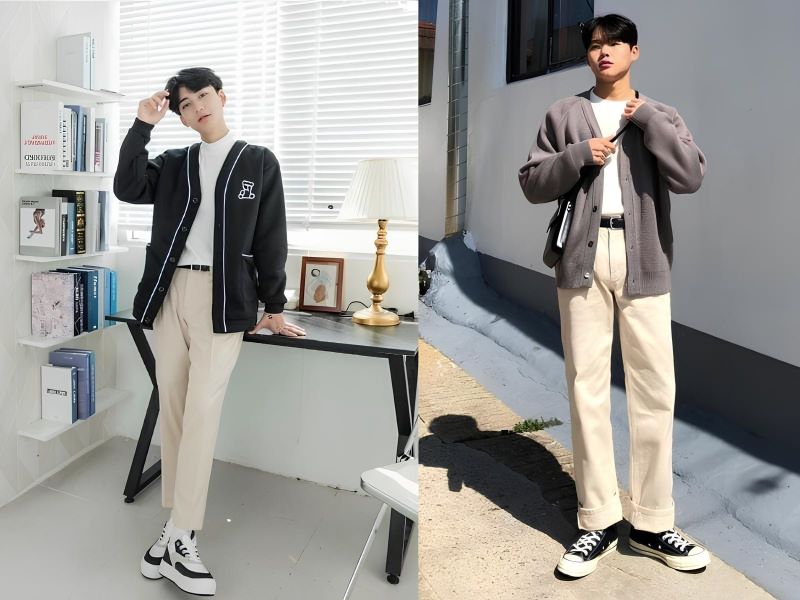 cách phối đồ với áo cardigan nam