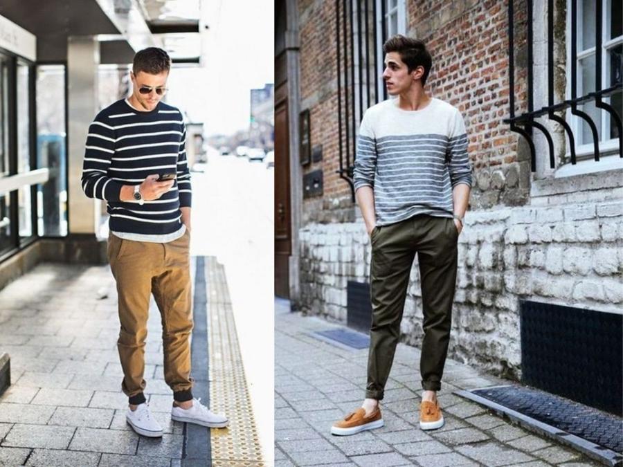 Cách phối đồ với áo thun sọc ngang nam
