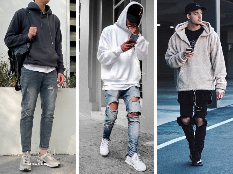 Phối áo hoodie nam form rộng