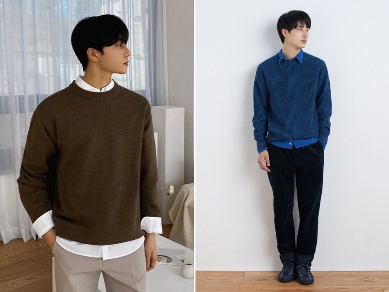 phối áo sơ mi với áo len nam