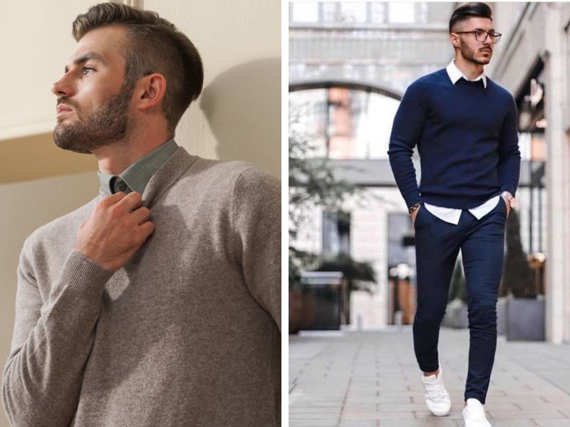 phối áo sơ mi với áo len nam