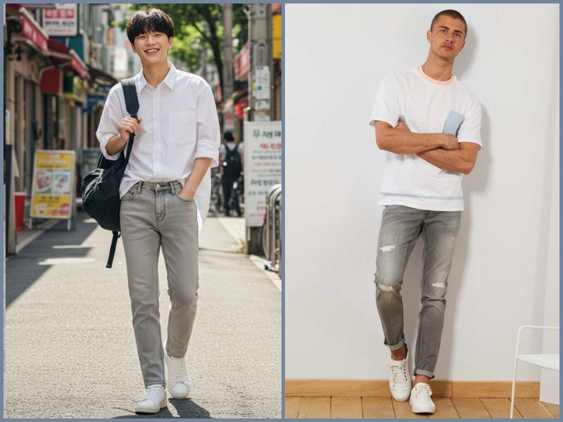 phối đồ quần jean xám nam