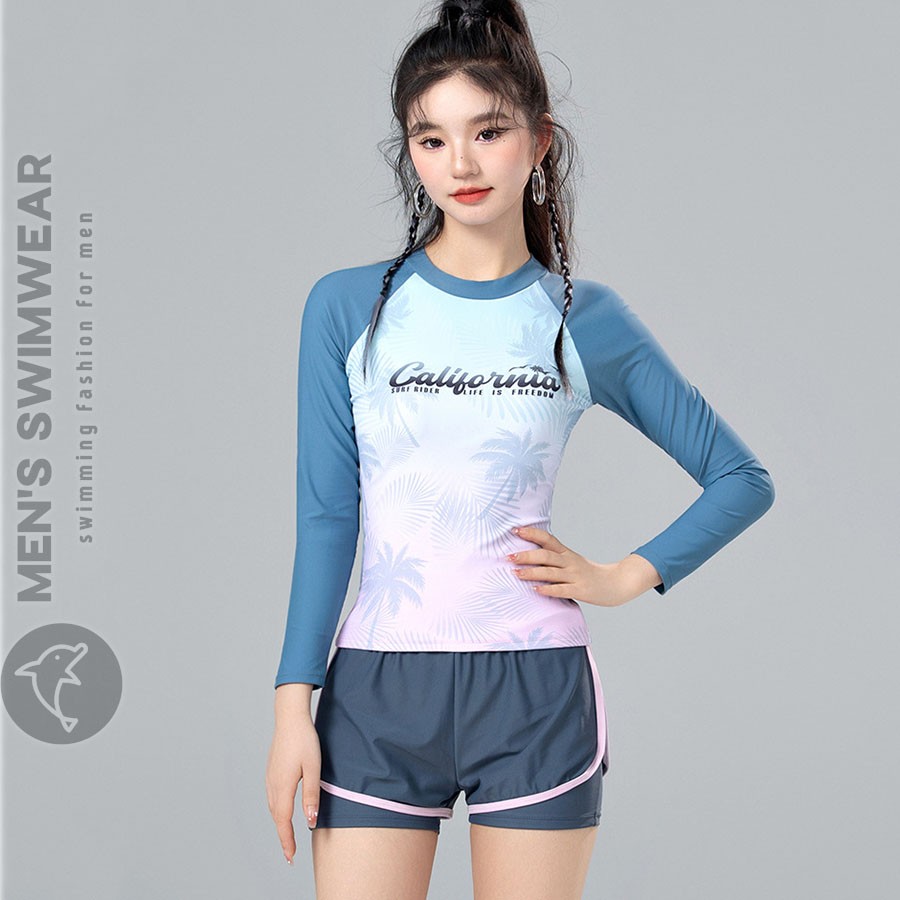 Bộ bơi nữ dài tay quần 2 lớp đẹp - Ảnh 1