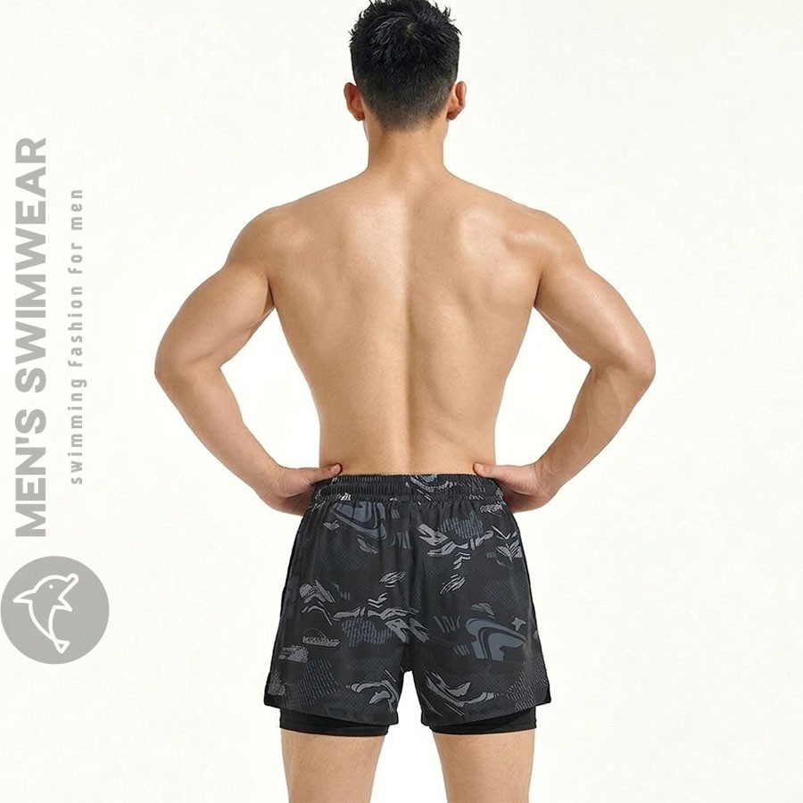 Quần bơi nam 2 lớp đen cao cấp - Ảnh 0