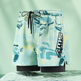 Quần bơi nam 2 lớp xanh cao cấp